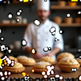 DF sample 1 of 4 for the prompt "a chef's display of ingredients and pastry creations"
