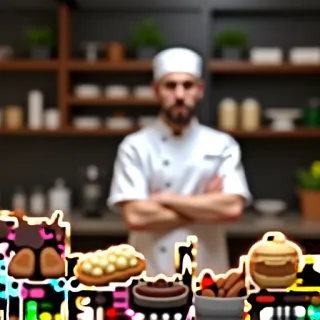DF sample 2 of 4 for the prompt "a chef's display of ingredients and pastry creations"