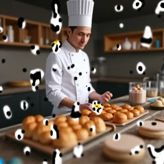 DF sample 4 of 4 for the prompt "a chef's display of ingredients and pastry creations"