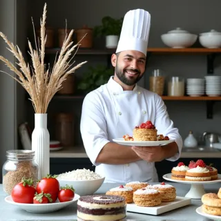 EDDY sample 2 of 4 for the prompt "a chef's display of ingredients and pastry creations"