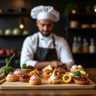 EDDY sample 4 of 4 for the prompt "a chef's display of ingredients and pastry creations"