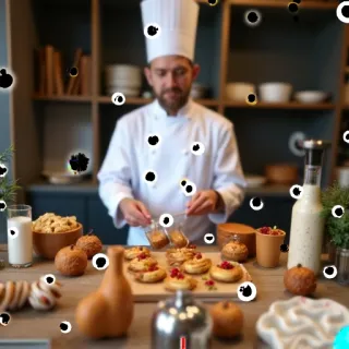 PG sample 4 of 4 for the prompt "a chef's display of ingredients and pastry creations"